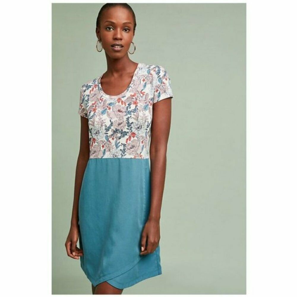 Anthropologie Dolan asymmetrical teal floral dress